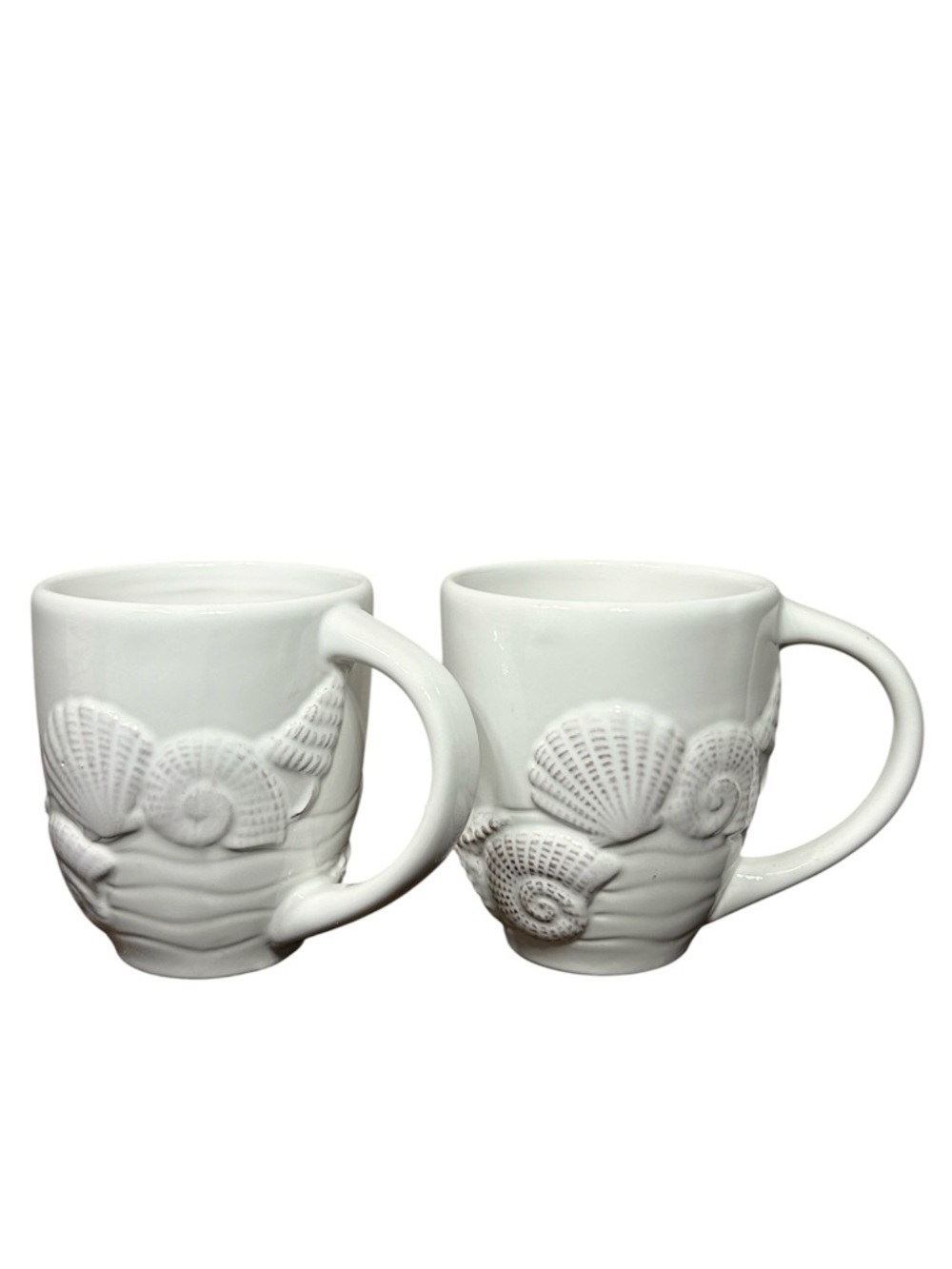 Coastal‎ Home 2 Ceramic Embossed Shells Ivory Mugs Coastal Beach House Nautical